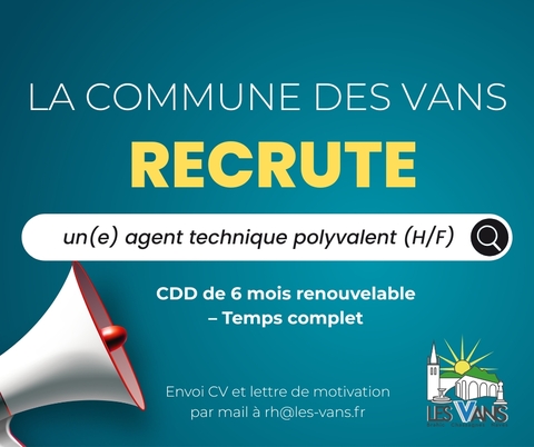 Recrutement Agent technique polyvalent H/F CDD 6 mois renouvelable - Temps complet