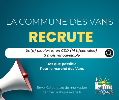 Recrutement placier(e) pour le marché des Vans