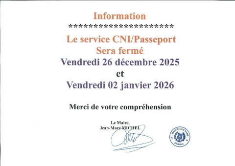 Fermeture service CNI/Passeport