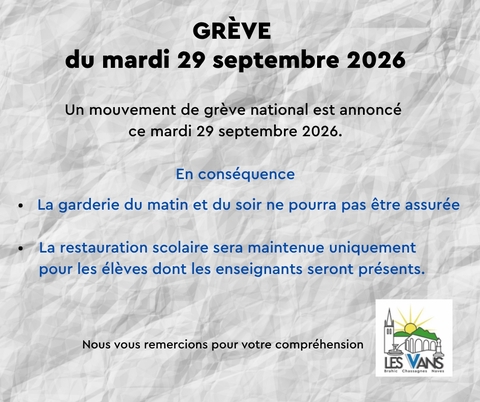 Mouvement de grève national - service périscolaire municipal