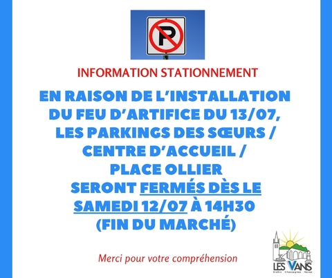 Fermeture temporaire parkings des Soeurs et du Centre d'accueil