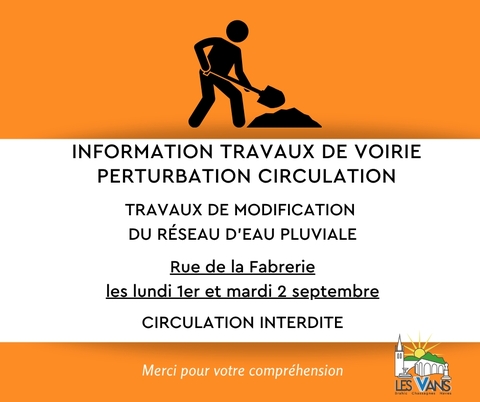TRAVAUX VOIRIE RUE FABRERIE 1 ET 2 SEPT