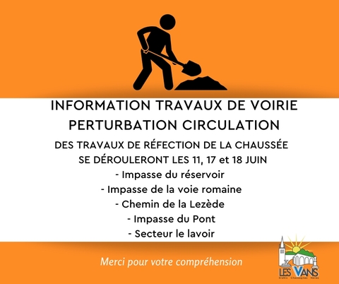TRAVAUX REFECTION VOIRIE (11, 17 et 18 juin)