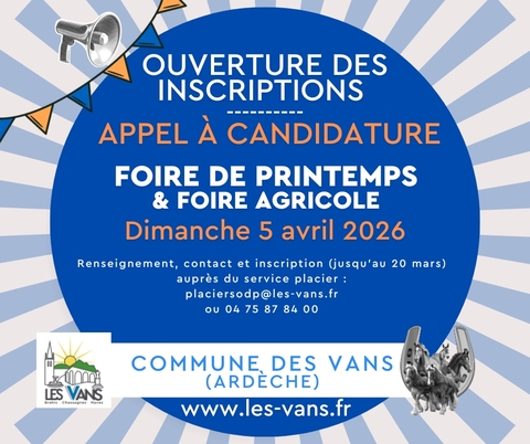 Ouverture des inscriptions Foire de printemps 2026