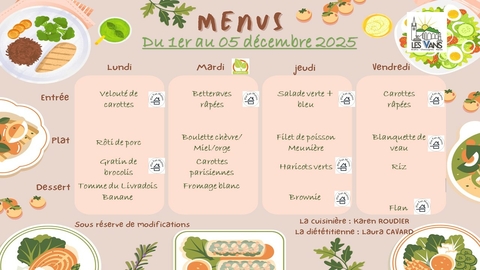 Menus du 1er au 5 décembre 2025