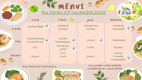Menus du 3 au 7 novembre 2025