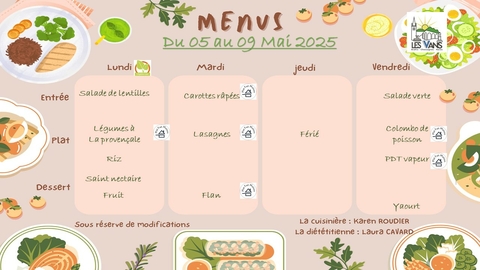 MENUS DU 05 AU 09 MAI 2025