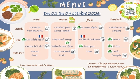 MENUS DU 5 AU 9 OCTOBRE 2026