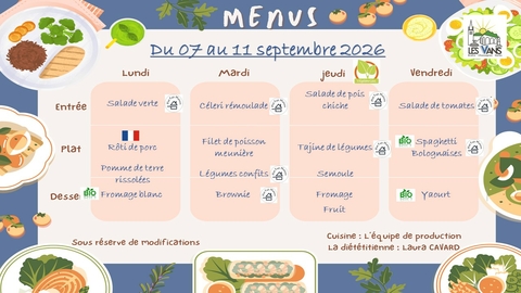 MENUS DU 7 AU 11 SEPTEMBRE 2026