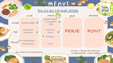 Menus du 11 au 15 mai 2026