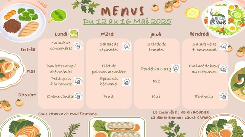 Menus du 12 au 16 mai 2025