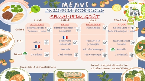 MENUS DU 12 AU 16 OCTOBRE