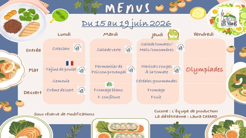 Menus du 15 au 19 juin