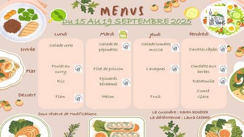 Menus du 15 au 19 septembre 2025
