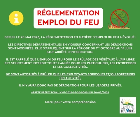 Réglementation emploi du feu